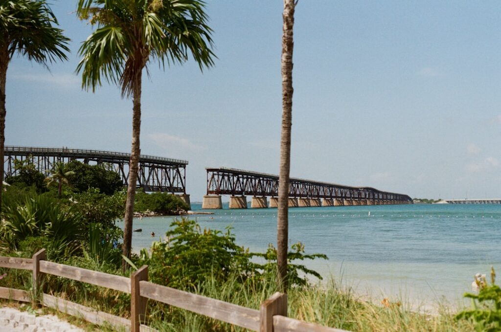 Bridge crossing blue ocean water in the Florida Keys